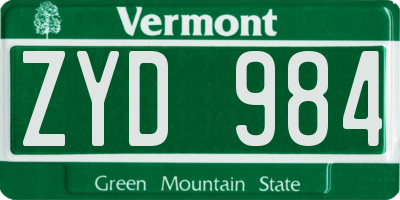 VT license plate ZYD984