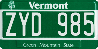 VT license plate ZYD985