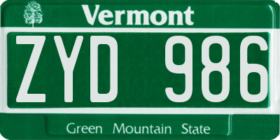 VT license plate ZYD986