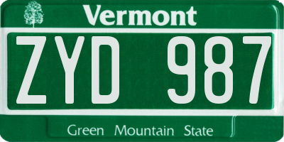 VT license plate ZYD987