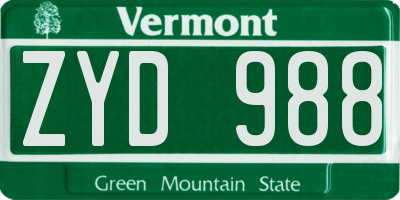 VT license plate ZYD988
