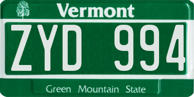 VT license plate ZYD994