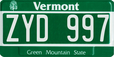 VT license plate ZYD997