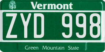 VT license plate ZYD998