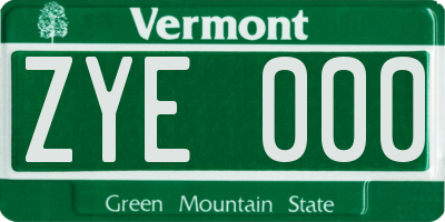 VT license plate ZYE000
