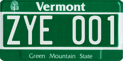 VT license plate ZYE001