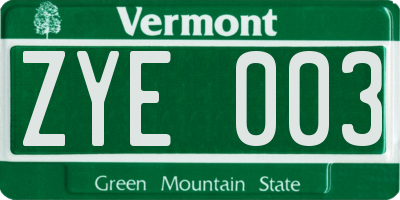 VT license plate ZYE003