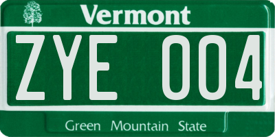 VT license plate ZYE004
