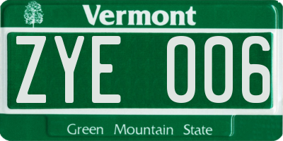 VT license plate ZYE006