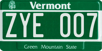 VT license plate ZYE007