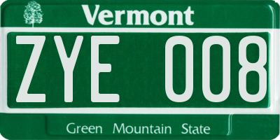 VT license plate ZYE008