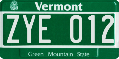 VT license plate ZYE012