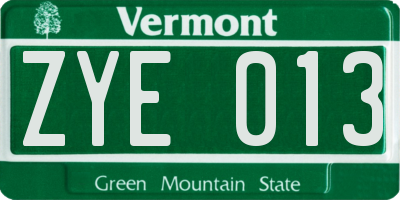 VT license plate ZYE013