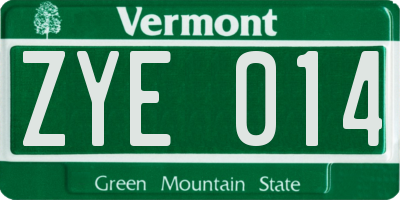 VT license plate ZYE014