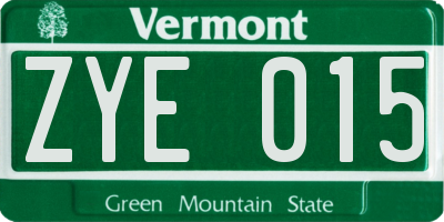 VT license plate ZYE015