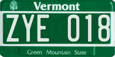 VT license plate ZYE018