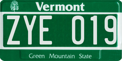 VT license plate ZYE019