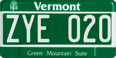 VT license plate ZYE020