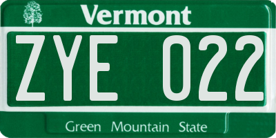 VT license plate ZYE022