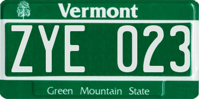 VT license plate ZYE023