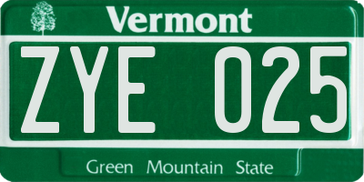 VT license plate ZYE025