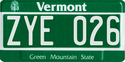 VT license plate ZYE026
