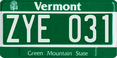 VT license plate ZYE031