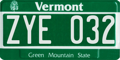 VT license plate ZYE032