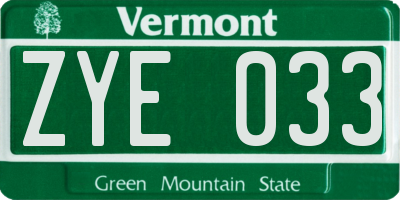 VT license plate ZYE033