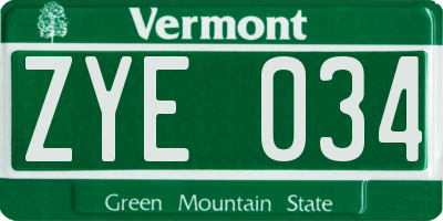 VT license plate ZYE034