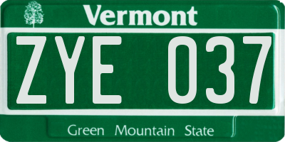 VT license plate ZYE037