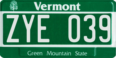 VT license plate ZYE039