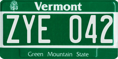 VT license plate ZYE042