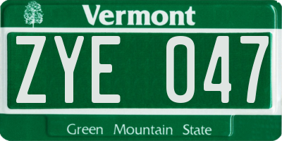 VT license plate ZYE047