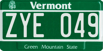 VT license plate ZYE049