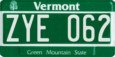 VT license plate ZYE062