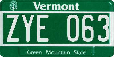 VT license plate ZYE063