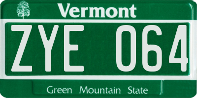 VT license plate ZYE064
