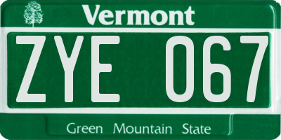 VT license plate ZYE067