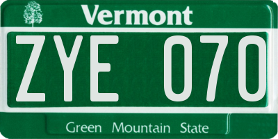 VT license plate ZYE070