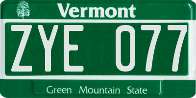 VT license plate ZYE077