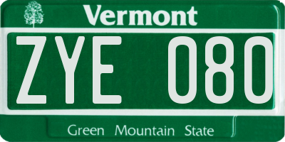 VT license plate ZYE080