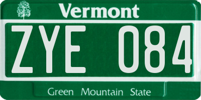VT license plate ZYE084