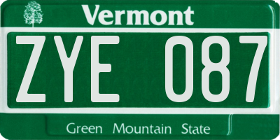VT license plate ZYE087