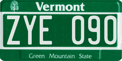 VT license plate ZYE090