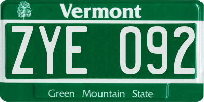 VT license plate ZYE092