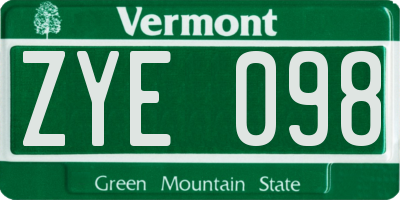 VT license plate ZYE098