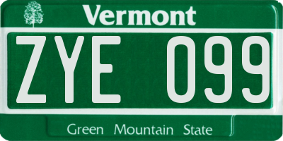 VT license plate ZYE099