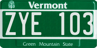 VT license plate ZYE103