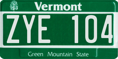 VT license plate ZYE104